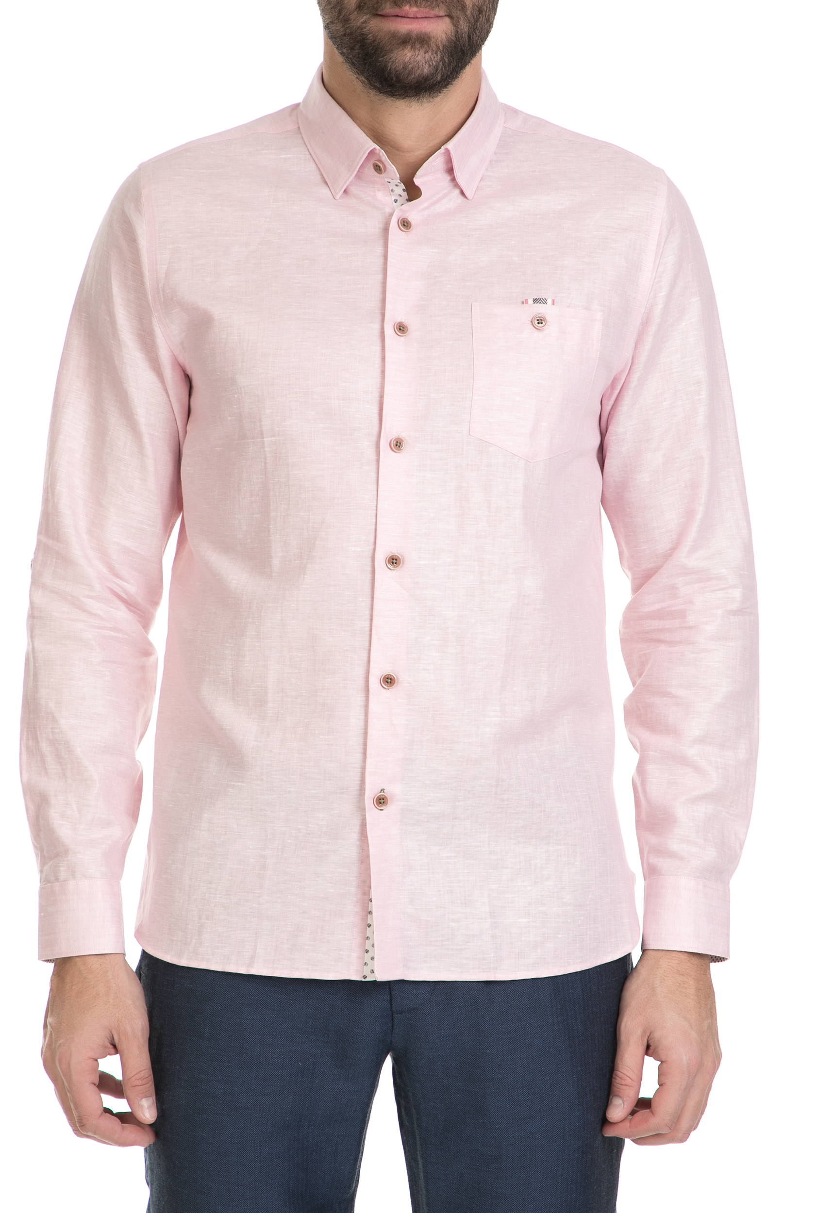 TED BAKER – Ανδρικό λινό πουκάμισο TED BAKER ροζ 1612252.0-00P7